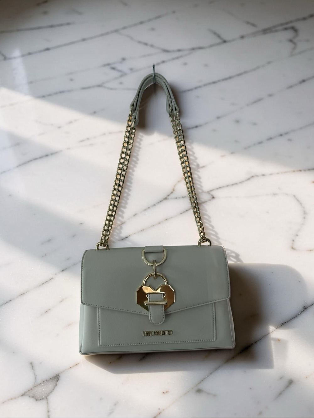 Love Moschino Ivory Heart Lock Shoulder Bag Gold Chain NWT Dust Bag
